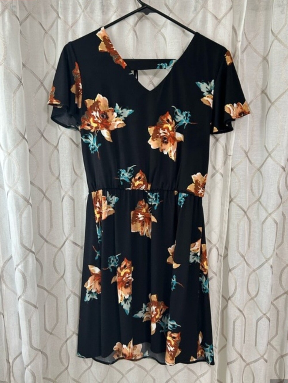 Maurices Black Mini Dress with Orange and Red Floral With Teal Accents